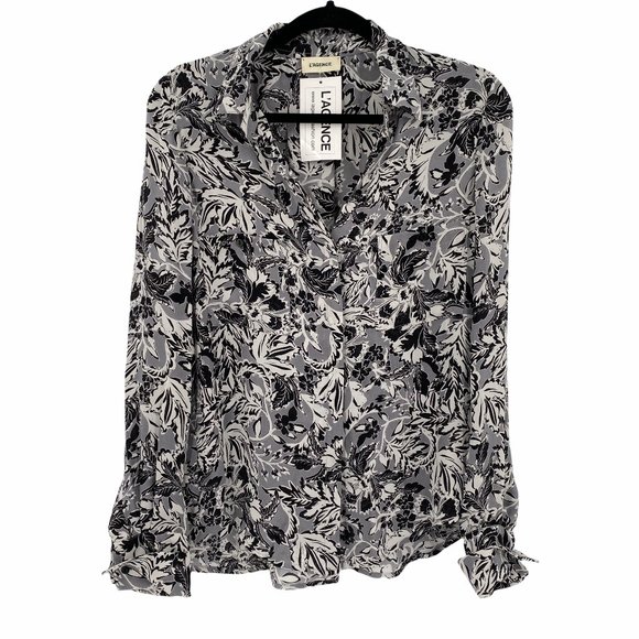 L'AGENCE Tops - L'Agence Grey Floral Silk Blouse